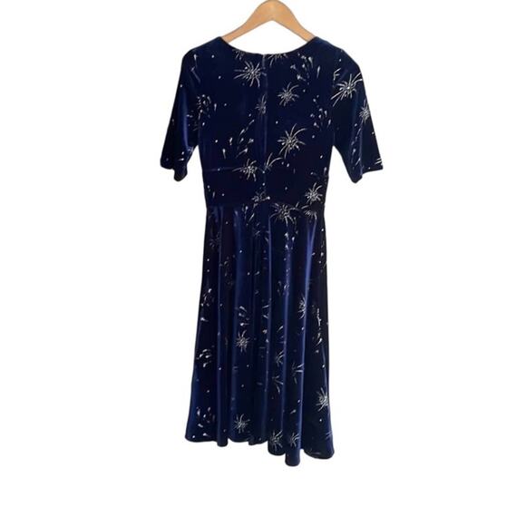 ModCloth x Collectif Vixen Match Fireworks Print Blue Velvet Midi Dress - Picture 3 of 13